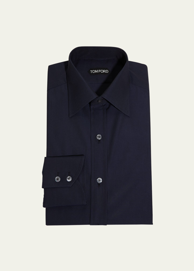 Tom Ford Men's Solid Cotton Dress Shirt In Dark Blue Solid