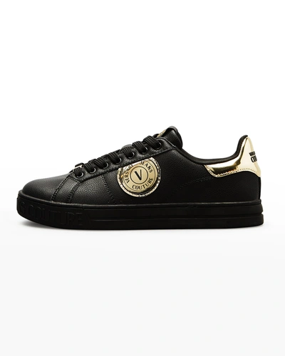 Versace Jeans Couture Men's V-emblem Court 88 Logo Low-top Trainer Sneakers In Black