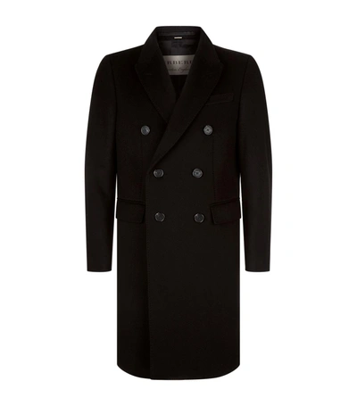 Burberry Double-breasted Long Wool Cashmere Coat In Black