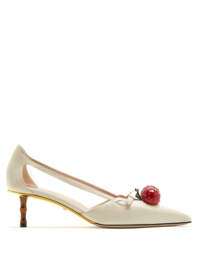 Gucci Unia Crystal-cherry Pumps In White