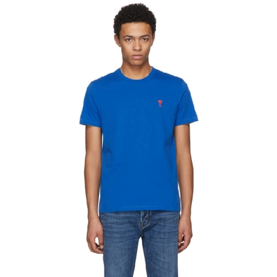 Ami Alexandre Mattiussi Slim-fit Embroidered Cotton-jersey T-shirt In Blue