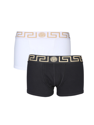 Versace Two-pack Greca Border Long Boxer Trunks In Multicolour