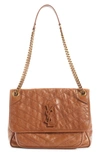 Saint Laurent Niki Medium Ysl Quilted Chain Shoulder Bag In Light Caramel