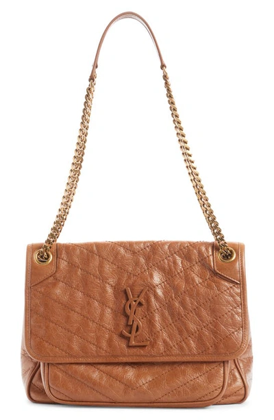 Saint Laurent Niki Medium Ysl Quilted Chain Shoulder Bag In Light Caramel