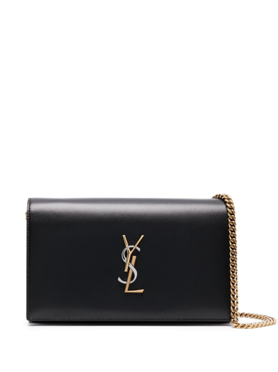 Saint Laurent Classic Glossy Leather Chain Crossbody Bag In Nero