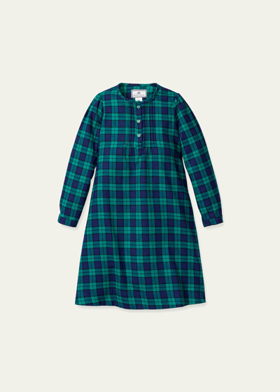 Petite Plume Kids' Girl's Beatrice Highland Tartan Nightgown In Green