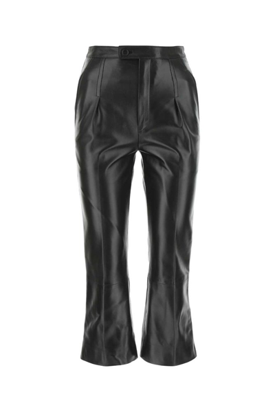 Saint Laurent Cropped Leather Biker Trousers In Black