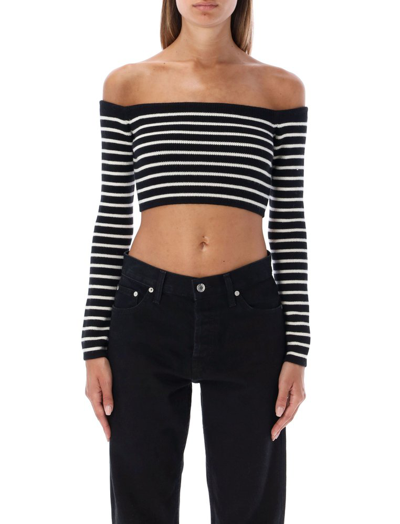Saint Laurent Off-the-shoulder Striped Wool-blend Cropped Top In Multicolore