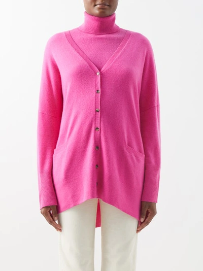 Allude V-neck Longline Cashmere Cardigan In Bright Pink