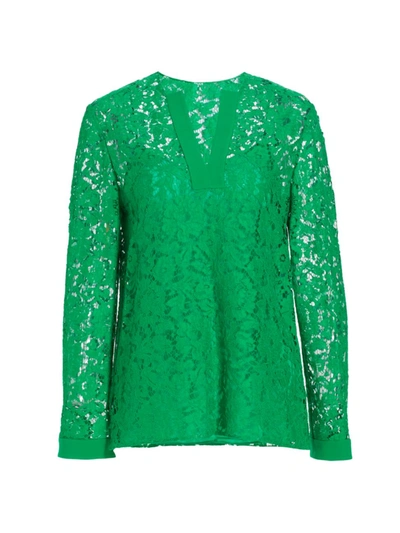 Valentino Floral Guipure-lace Top In Green