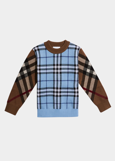 Burberry Kids' Little Boy's & Boy's Milo Check Print Wool-blend Sweater In Blue Check