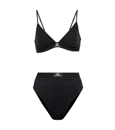 Balenciaga Two-piece Sporty Bikini Set W/ Logo Detail In Black