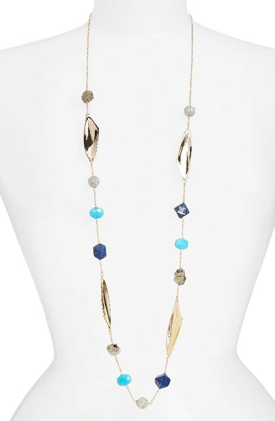 Alexis Bittar Chrysocolla, Lapis & Turquoise Station Necklace, 45" In Gold