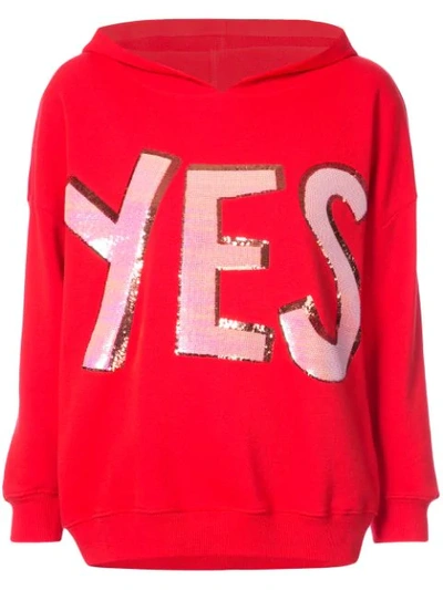 Alice And Olivia Woman Sequined French Cotton-terry Hooded Sweatshirt Red In Green