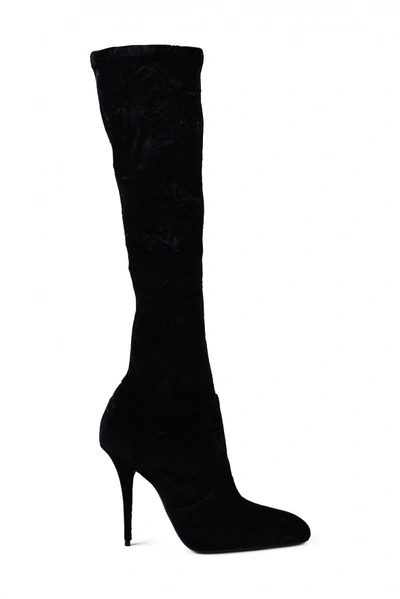 Saint Laurent 110mm Talia Velvet Boots In Black