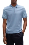 Hugo Boss Mercerised-cotton Slim-fit Polo Shirt With Zipped Placket In Light Blue