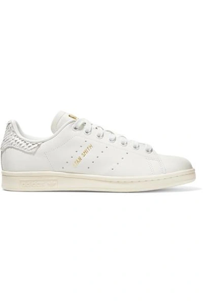 Adidas Originals Stan Smith Snake Effect-trimmed Leather Sneakers In White