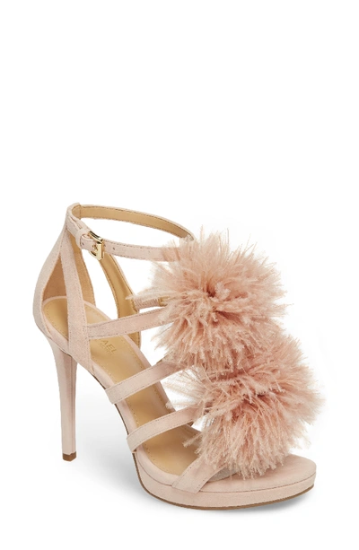 Michael Michael Kors Women's Fara Feather Pom-pom Suede Sandals In Soft Pink Suede