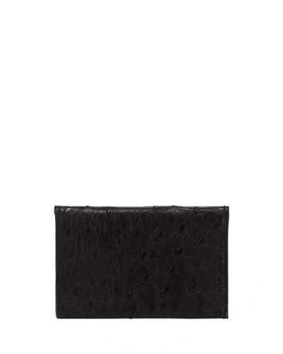 Neiman Marcus Ostrich Bi-fold Card Case In Black