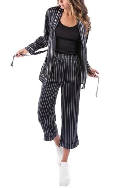 Ragdoll Pinstripe Silk Pajama Top In Black