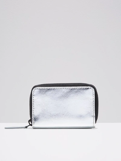 Frank + Oak The Villa Mini Leather Zip Wallet In Silver