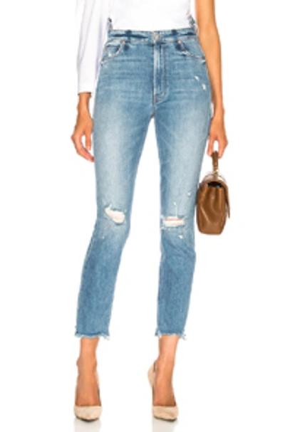 Mother Distressed Cropped Jeans In Blue