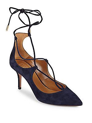 Aquazzura Christy Ankle Lace-up Leather Pumps In Ink | ModeSens