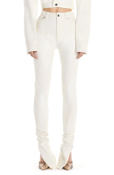 Mugler Spiral High Waist Denim & Tech Jersey Skinny Jeans In White