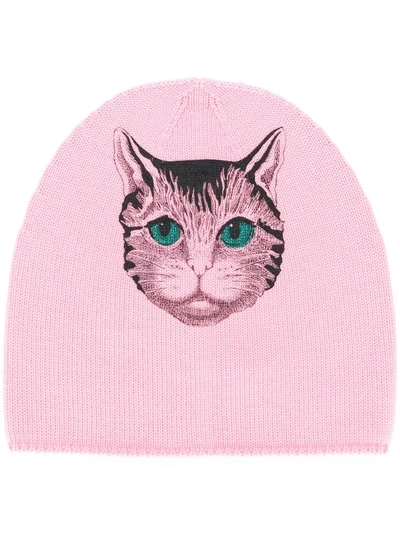 Gucci Mystic Cat Beanie In Pink/purple