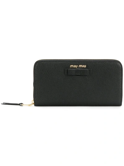 Miu Miu Bow Detail Continental Wallet In Black