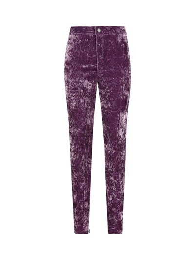 Saint Laurent High Waist Crushed Stretch Velvet Skinny Trousers In Purple