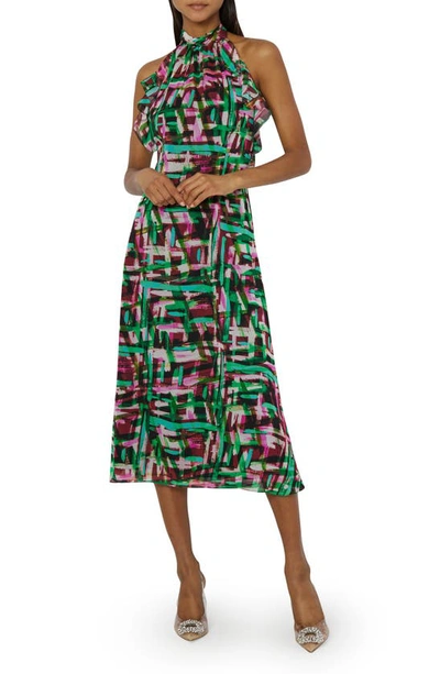 Milly Hera Neon Brushstroke Print Sleeveless Midi-dress In Neutral