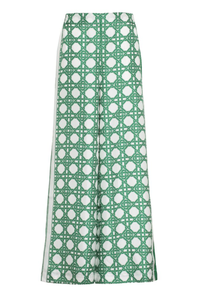 Casablanca Monogram-print Side-stripes Wide-leg Silk Trousers In Green