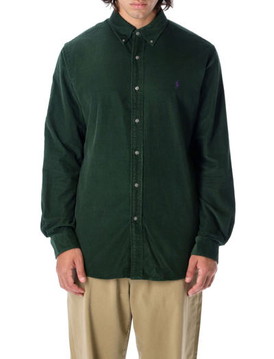 Polo Ralph Lauren Logo Embroidered Corduroy Shirt In Green