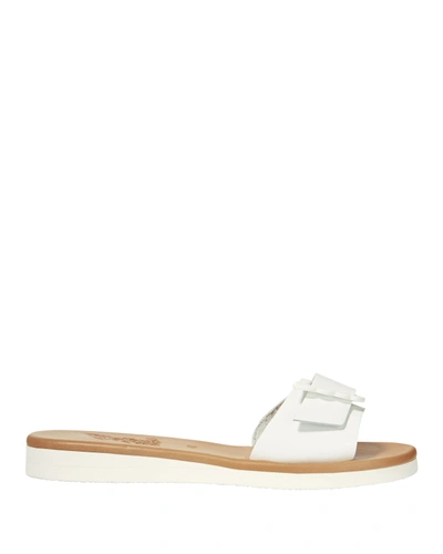 Ancient Greek Sandals Aglaia Buckle Leather Slide Sandals In White