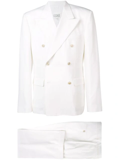 Maison Margiela Peak-lapel Double-breasted Wool-blend Suit In White