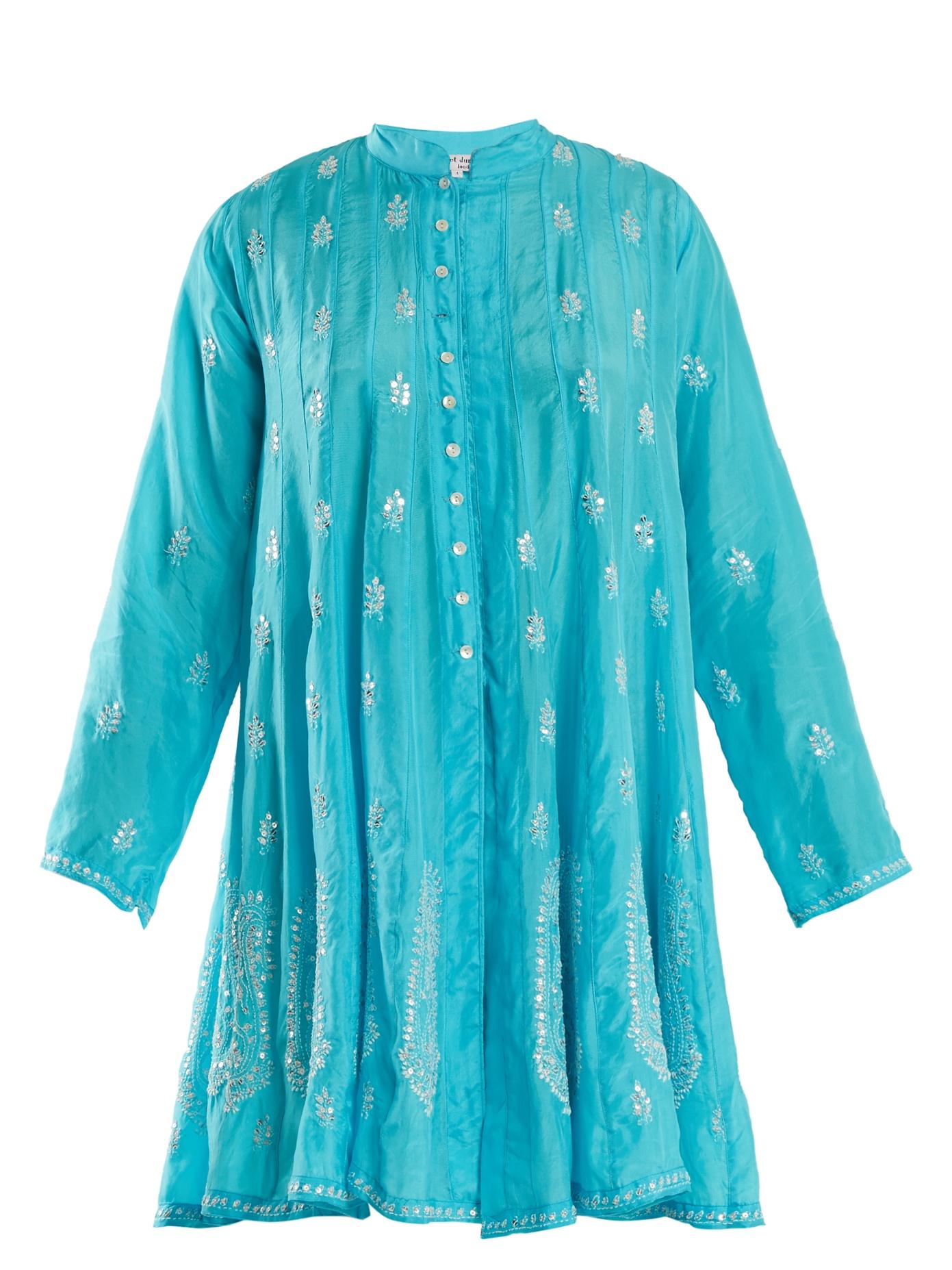 Juliet Dunn - Sequin Embellished Silk Dress - Womens - Blue | ModeSens