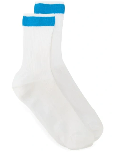 Valentino Striped-ankle Ribbed Silk-blend Socks In White