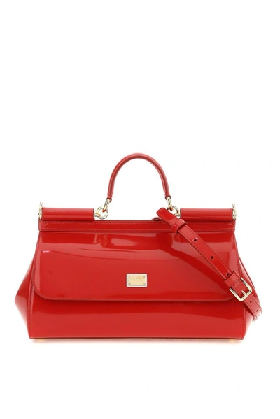 Dolce & Gabbana Patent Leather Medium New Sicily Bag In Red