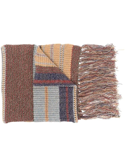 Nick Fouquet Striped Fringed Scarf In Brown