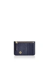 Tory Burch Georgia Top Zip Leather Card Case In Royal Navy/gold