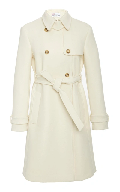 Red Valentino Double Breasted Belted Wool Coat In White