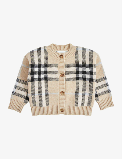 Burberry Kids' Girls Beige Check Cardigan In Pale Sand Ip Check