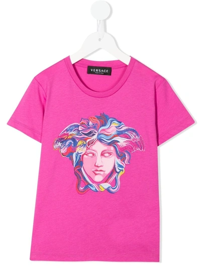Versace Kids' Girl's Multicolor Medusa Head Graphic T-shirt In Fucsia