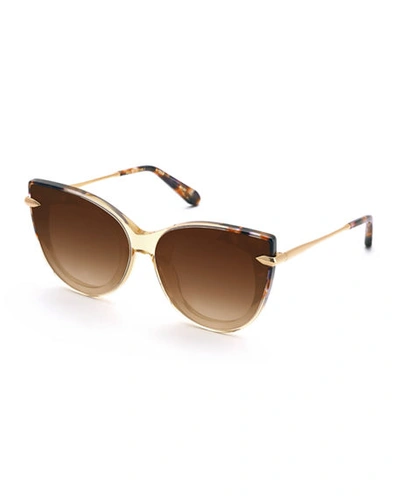 Krewe Laveau Cat-eye Acetate Sunglasses W/ Nylon Overlay Lenses In Champagne To Stardust/amber
