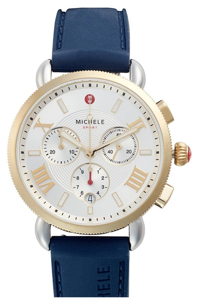 Michele Sporty Sport Sail Silicone Strap Chronograph Watch, 38mm In Two-tone Gold