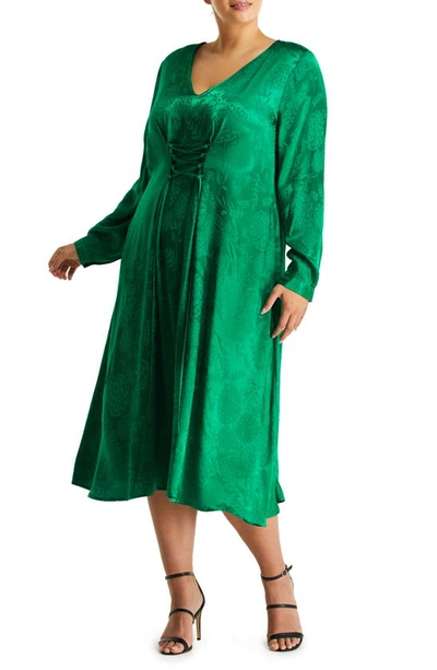Estelle Greenpoint Floral Jacquard Long Sleeve Midi Dress