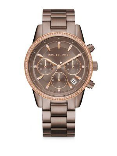 Michael Kors Ritz Crystal & Stainless Steel Bracelet Watch In Brown