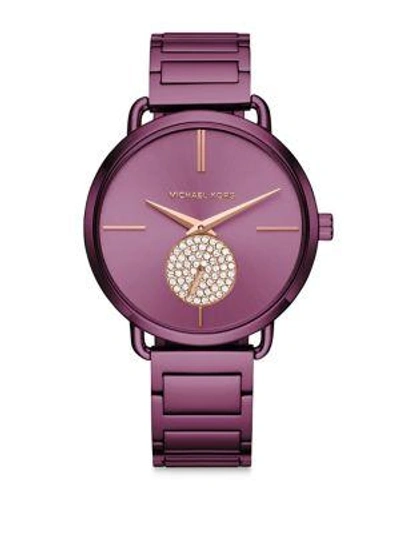 Michael Kors Portia Crystal & Stainless Steel Bracelet Watch In Purple