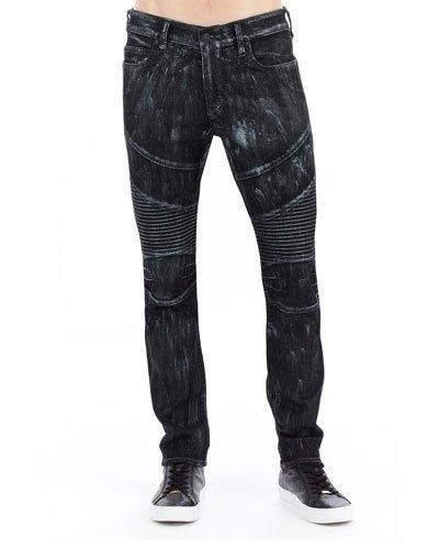 True Religion Rocco Skinny Moto Jeans W/ Platinum-tone Details In Platinum Nights